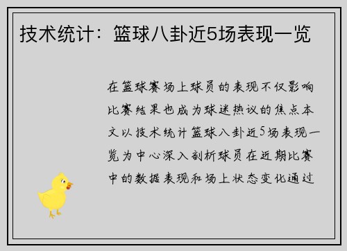 技术统计：篮球八卦近5场表现一览
